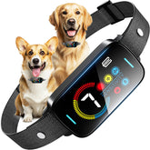 SLAYKAM ultrasonic bark collar front view shows adjustable fit for comfort.