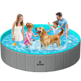 Sloosh foldable dog pool 71in gray - setup on level ground for safe outdoor fun.