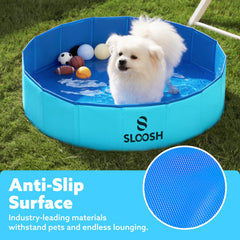 Sloosh Foldable Dog Pool folded for compact storage and travel