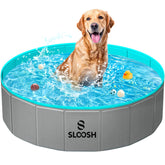 Sloosh foldable dog pool front view shows portable outdoor design for pets.
