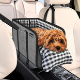 SlowTon Console Dog Seat strap-attachment secures to headrests for safer rides.