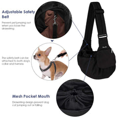 SlowTon dog carrier sling with front pocket view for convenient storage.