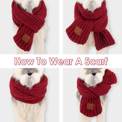 SlowTon dog knitted scarf green close-up tag detail enhances chic look