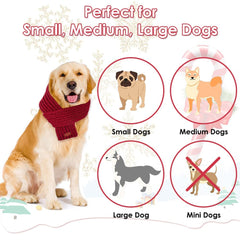 SlowTon dog knitted scarf size montage shows fit options for dogs