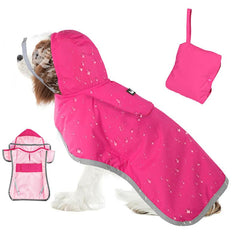 SlowTon dog raincoat back view shows adjustable straps for a secure fit in wet weather.