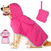 SlowTon dog raincoat back view shows full coverage and weatherproof protection.