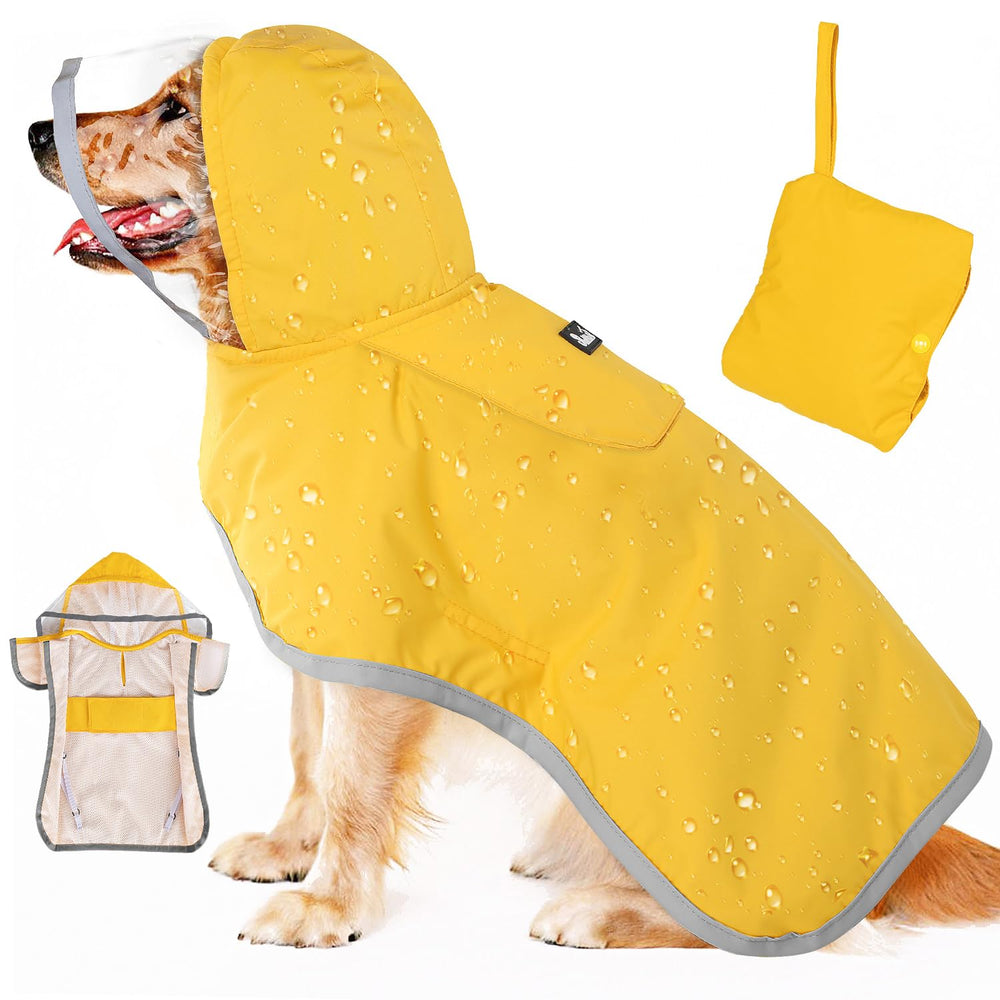 SlowTon dog raincoat with clear hood provides dry coverage without blocking vision.