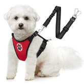 SlowTon dog seat belt harness red front view; double clip enhances secure travel.