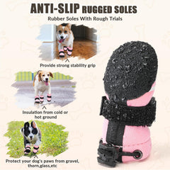 SlowTon dog shoes pink, rubber non-slip sole protects paws on wet or slick surfaces.