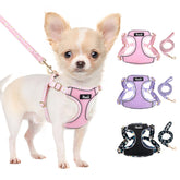 SlowTon small dog harness pink front view for comfortable no-pull control.