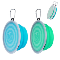 SLSON collapsible dog bowl with cover lids in blue and green, keeps bowls clean during travel.