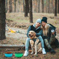 SLSON dog bowl shows buckle attachment for on-the-go carrying.