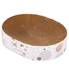 SMARTBEAN oval scratching pad front view shows durable cardboard for heavy scratching.