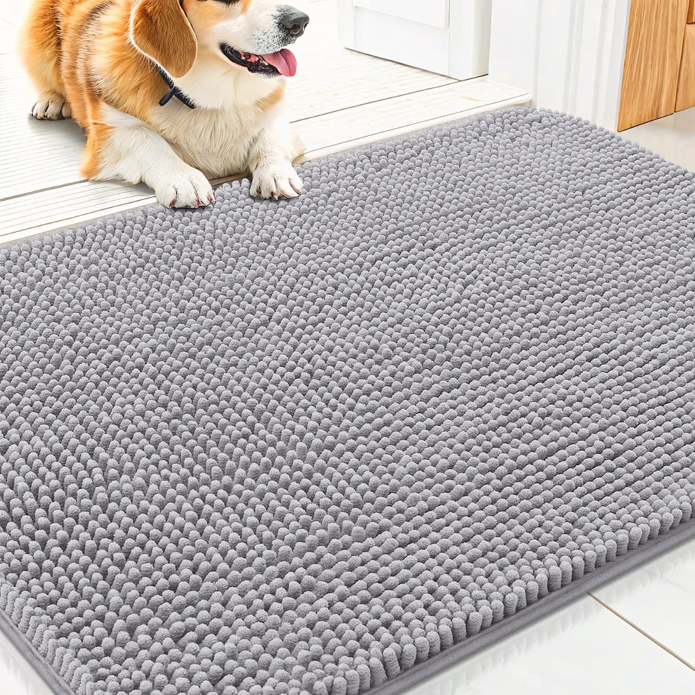 Smiry dog door mat 30x20 front view with plush chenille for dry paws.