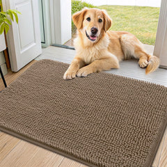 Smiry dog door mat 36x24 camel, front view showing plush chenille comfort