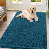 Smiry dog door mat with absorbent chenille soaks up moisture from muddy paws.