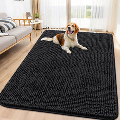 Smiry dog door mat closeup showing absorbent dirt-trapping chenille for muddy paws.