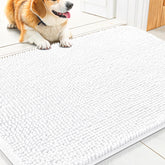 Smiry dog door mat closeup shows plush chenille pile and cozy feel for pets.