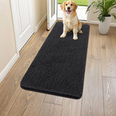 Smiry dog door mat shows muddy paws, absorbing moisture for clean entryways.