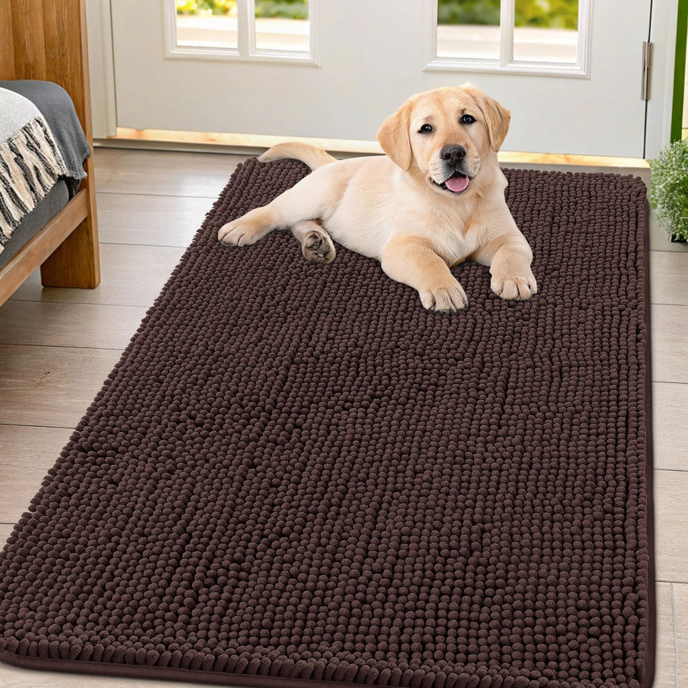 Smiry dog door mat with muddy paws traps dirt at the entry.
