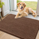Smiry dog door mat muddy paws closeup shows absorbent chenille for clean entryways.