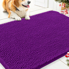 Smiry dog door mat close-up shows plush chenille absorbing moisture and dirt