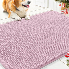 Smiry dog door mat front view in dusty rose with plush chenille for clean paws