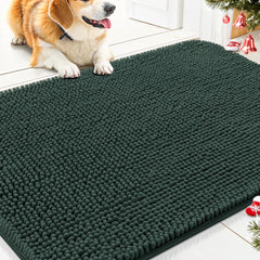 Smiry dog door mat muddy paws front view in green keeps floors dry after outdoor trips