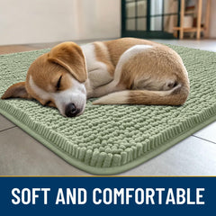 Smiry dog door mat with non-slip backing stays put on dry floors.