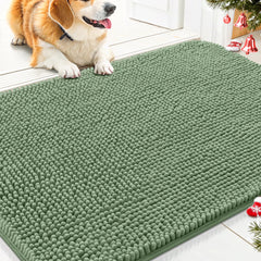 Smiry dog door mat olive green front view with low-profile entryway suitability.