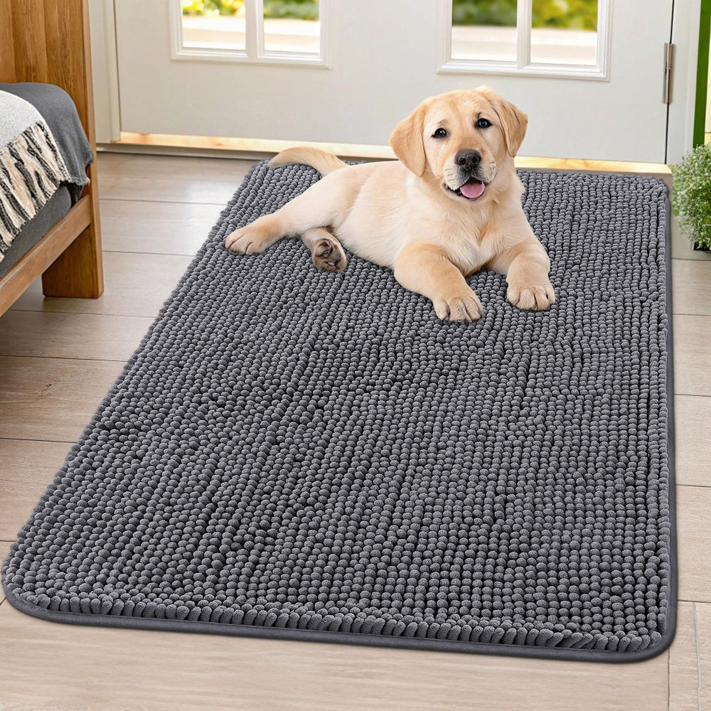Smiry dog door mat with soft chenille texture for cozy paws and feet.
