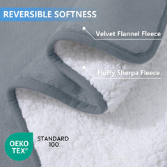 Smiry reversible sherpa blanket displays plush interior and silky flannel sides.