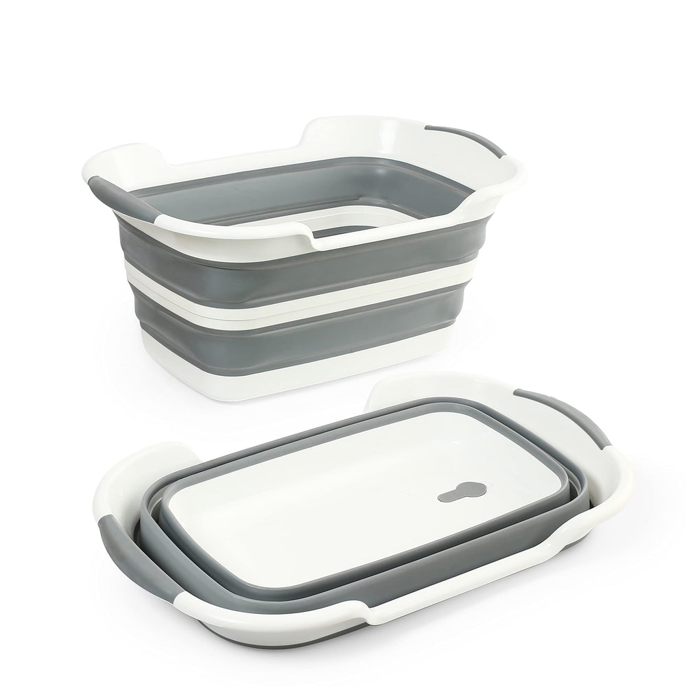 Smoochie collapsible dog tub demonstrates compact storage for easy, space-saving pet baths.