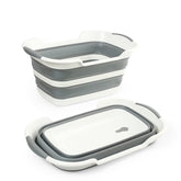 Smoochie collapsible dog tub demonstrates compact storage for easy, space-saving pet baths.