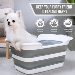 Smoochie dog wash tub collapsible and BPA-free, safe for gentle washing.