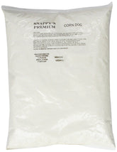 SNAPPY Premium Corn Dog Mix bag closeup highlights quality for quick backyard snacks.