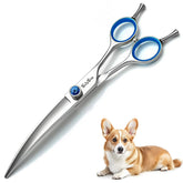SnipStar 7.5-inch curved dog grooming scissors close-up of blades for precise trimming