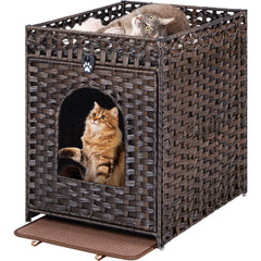 Snughome cat litter box enclosure brown front-view highlights discreet pet space and home style