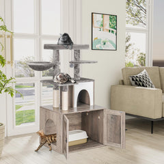 Snughome cat litter enclosure condo with hidden washroom doors for easy scooping.