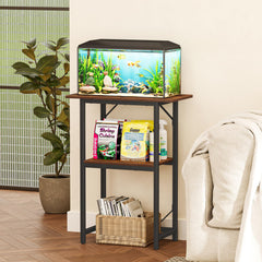 Snughome rustic brown stand top-shelf highlights heavy-duty support for 20-gallon tanks.