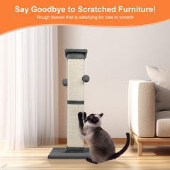 SOCATER cat scratching post features 5-inch wide sisal posts for ample scratching area.