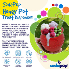 SodaPup Honey Pot durable rubber highlights long-lasting play indoors or outdoors.
