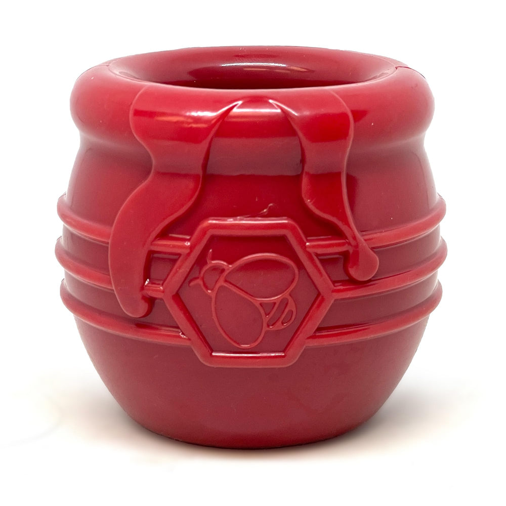 SodaPup Honey Pot treat dispenser toy demonstrates engaging play for dogs.