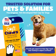 Soft Claws Black X-Large on a dog's paw with non-slip grip.