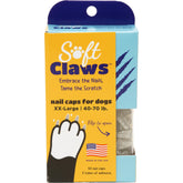 Soft Claws nail caps packaging in silver highlights USA-made, durable kit for floor protection.