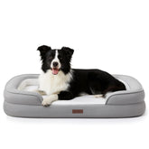 Soft Touch orthopedic dog bed with grey faux fur top offering cozy naps