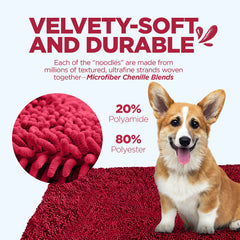 Soggy Doggy Doormat plush chenille feels soft on paws after play.