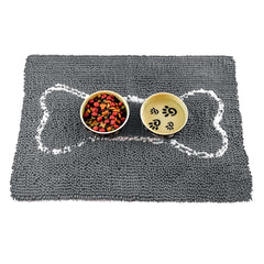 Soggy Doggy Slopmat gray bone close-up demonstrates absorbent chenille for messy meals