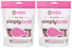 Sojos Simply Lamb raw freeze-dried dog treats pack shows convenient grain-free protein for training
