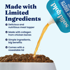 Solid Gold chicken bone broth dry food toppers boost meal appeal and moisture.